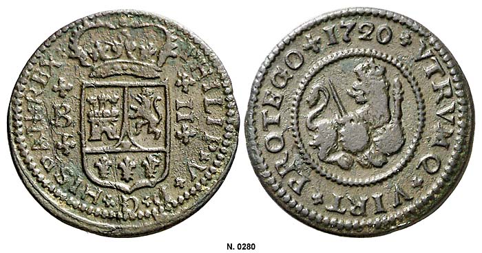 File:Spain 1720B 2 maravedis Aureo 261-0280g.jpg
