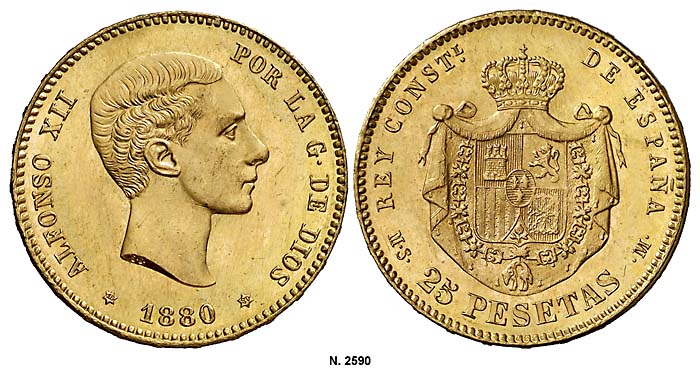 File:Spain 1880 25 pesetas Aureo 232-2590g.jpg