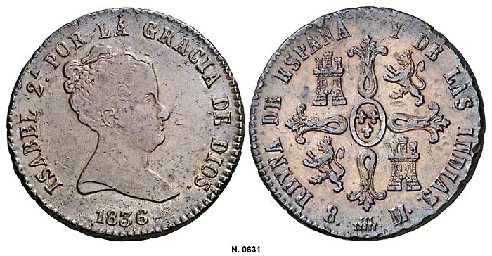 File:Spain 1836Seg 8 maravedis Aureo 261-0631g.jpg