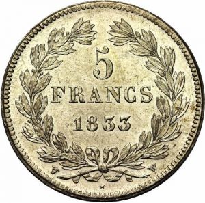 France 1833W 5 francs rev JElsen rev 120-1331.jpg