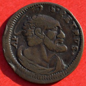 Papal States 1737Gub quattrino rev Tom F.jpg